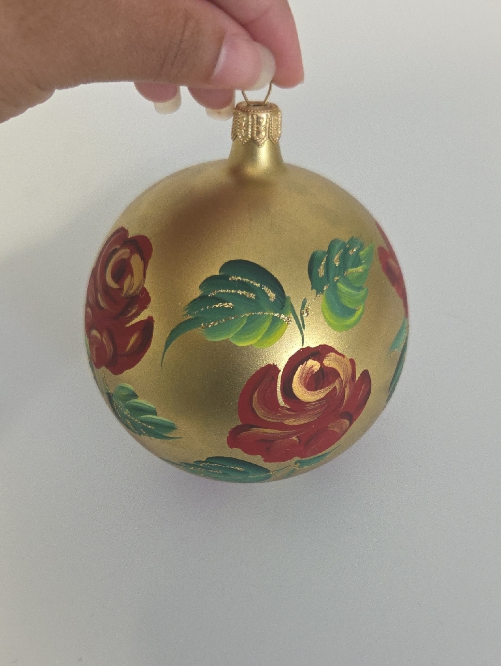 Hand-Painted Gold Floral Holiday Ornament